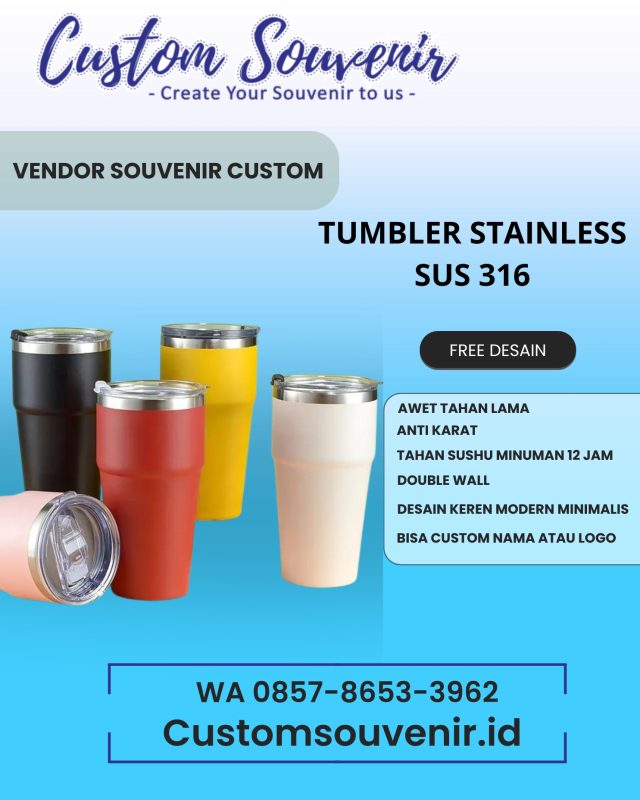 Souvenir Tumbler Custom Nama & Logo untuk Branding Event