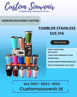 Cetak Tumbler Custom Souvenir dengan Gratis Desain
